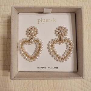 Piper K Faux Pearl Heart Earrings